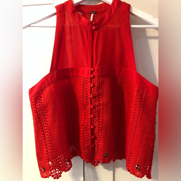 Free People Red Blouse. Size medium. - Picture 1 of 13
